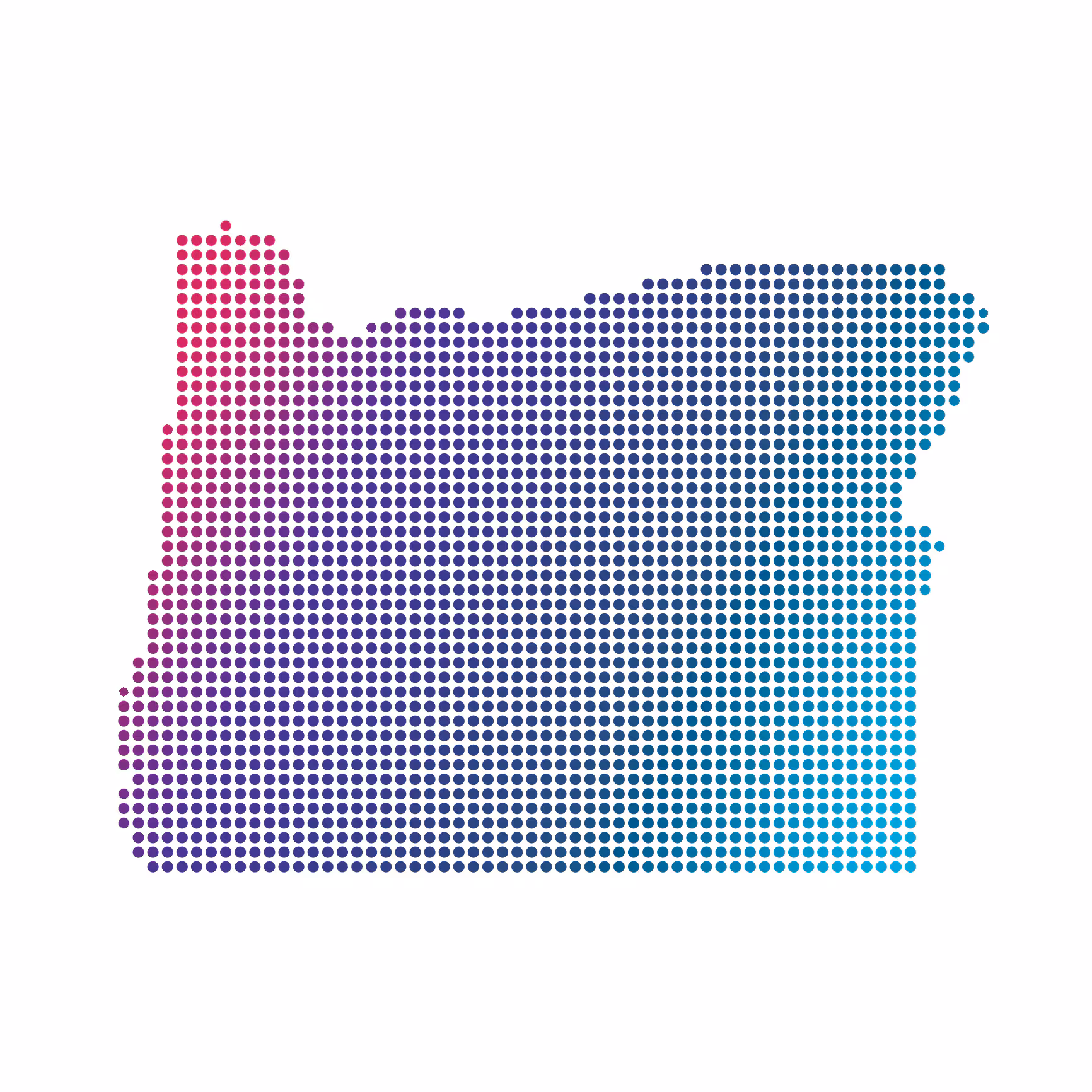 Oregon map of blue dots on white background Oregon map of blue dots on white background