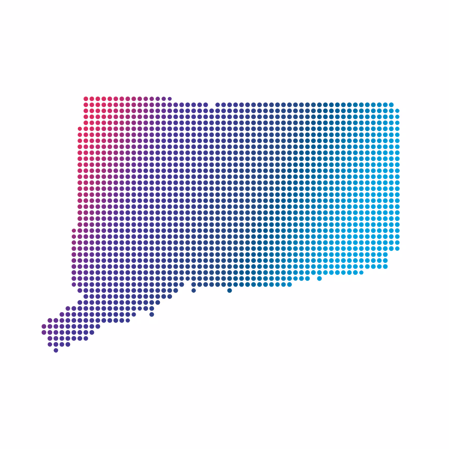 Connecticut map of blue dots on white background Connecticut map of blue dots on white background