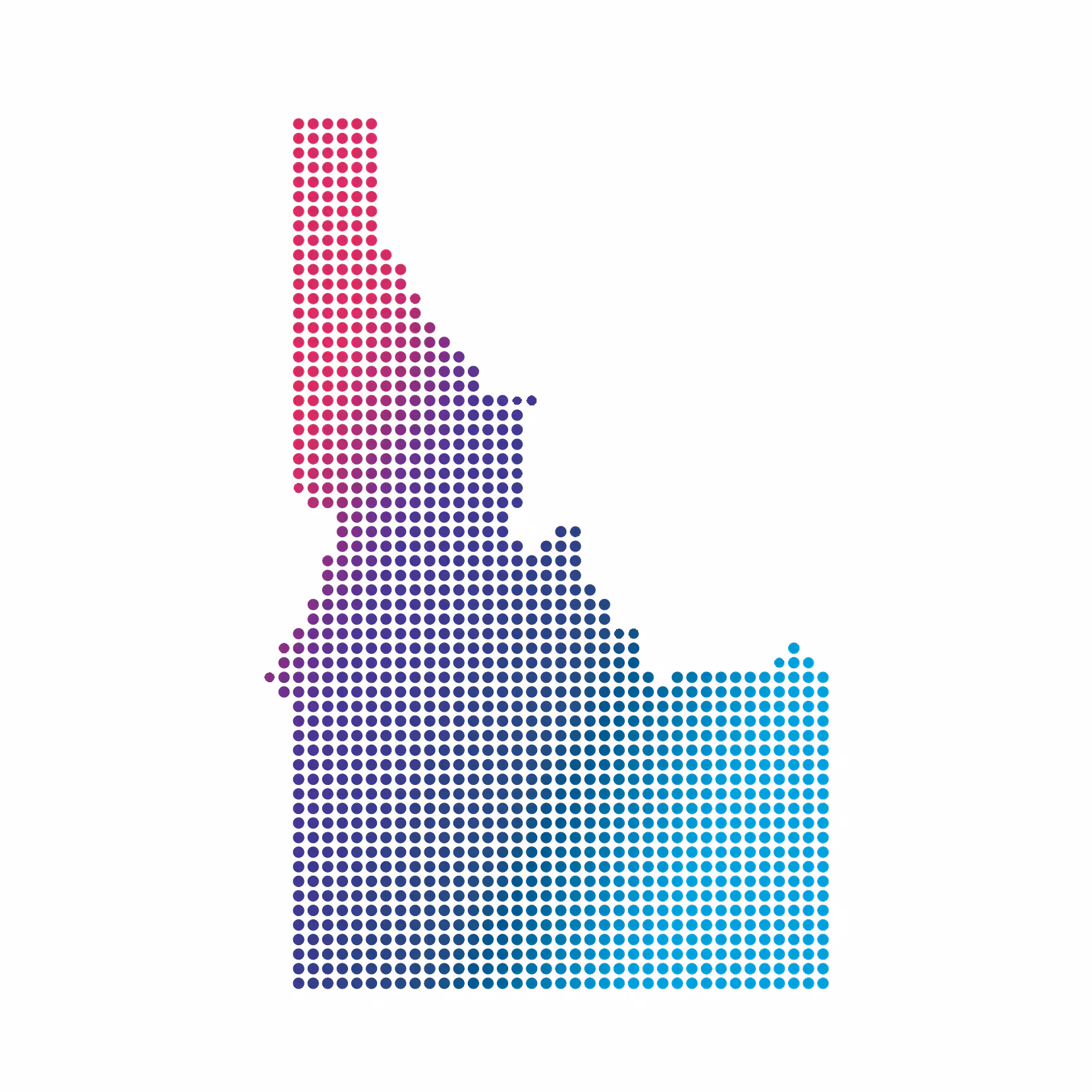 Idaho map of blue dots on white background Idaho map of blue dots on white background