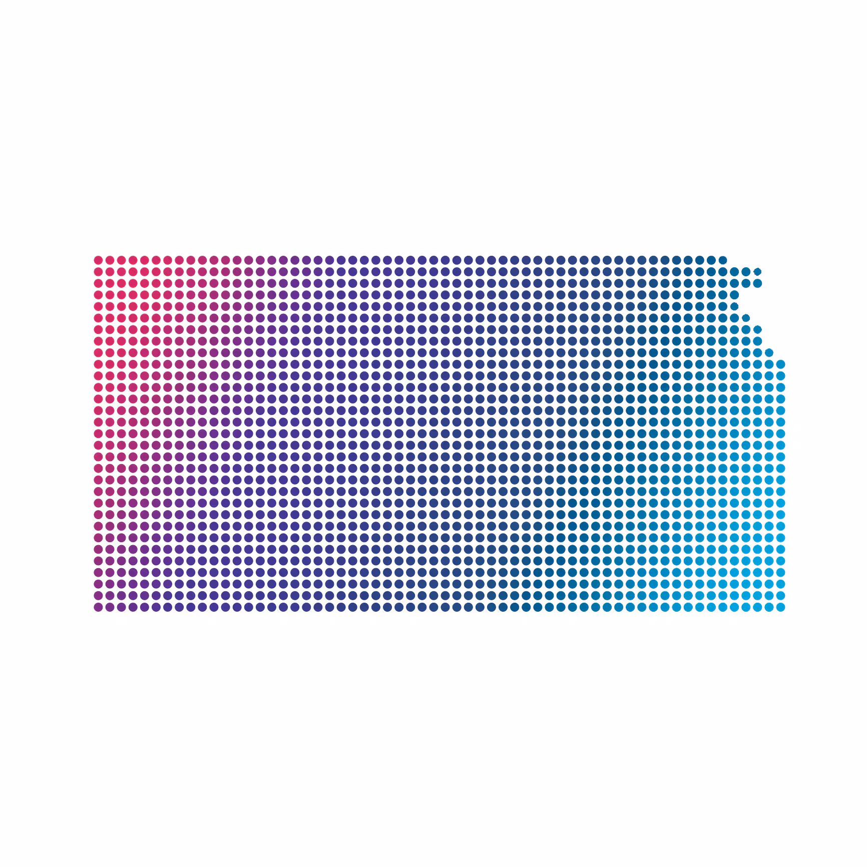 Kansas map of blue dots on white background Kansas map of blue dots on white background