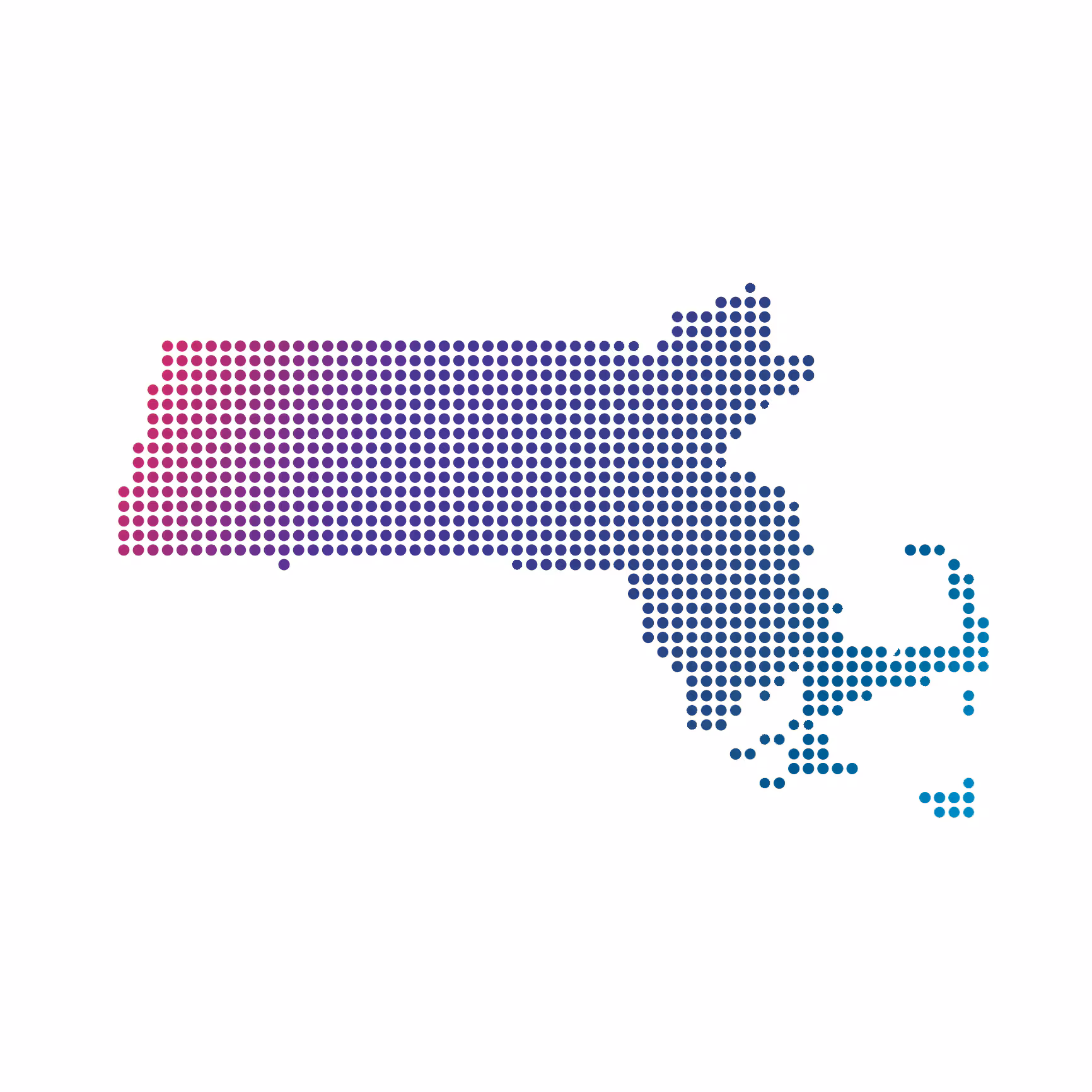Massachusetts map of blue dots on white background Massachusetts map of blue dots on white background