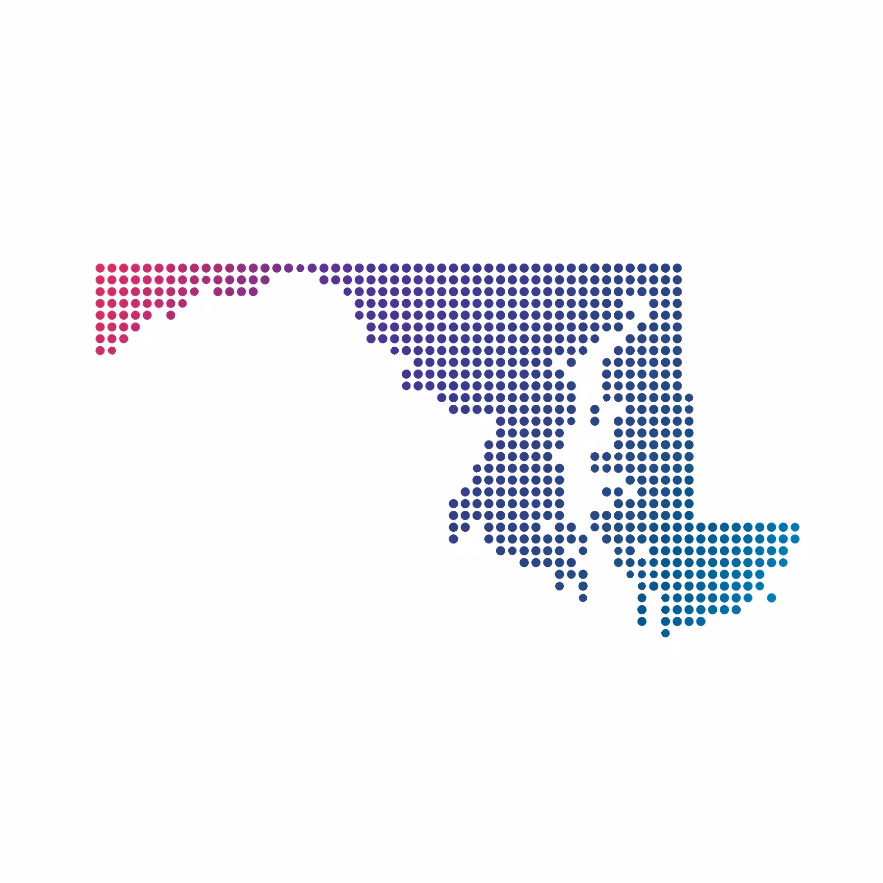 Maryland map of blue dots on white background Maryland map of blue dots on white background