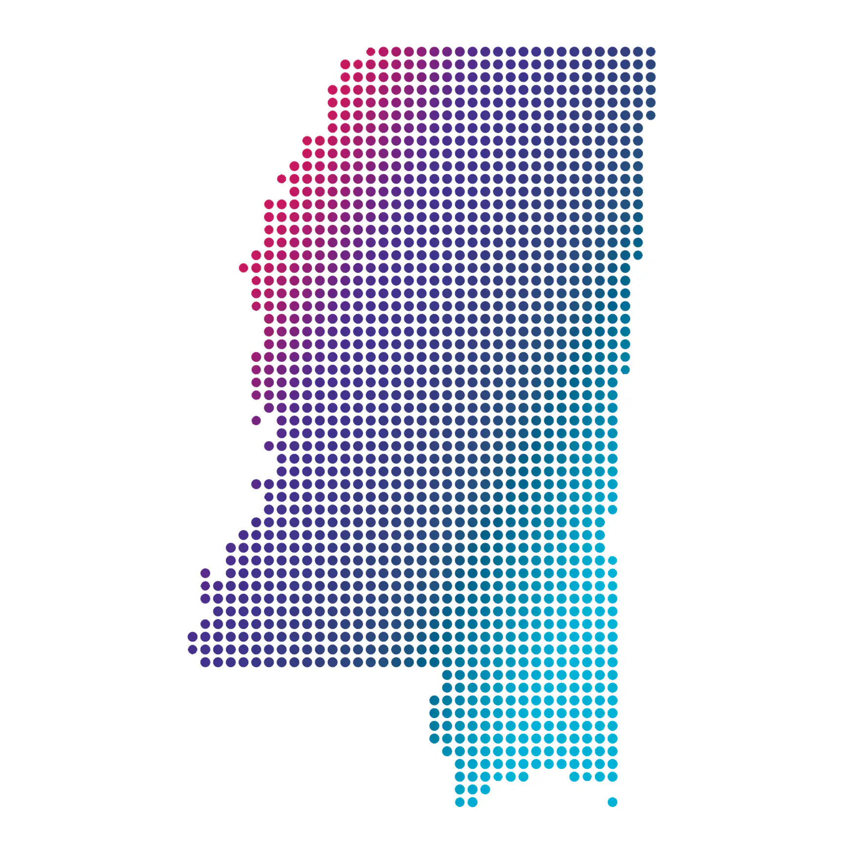 Mississippi map of blue dots on white background Mississippi map of blue dots on white background