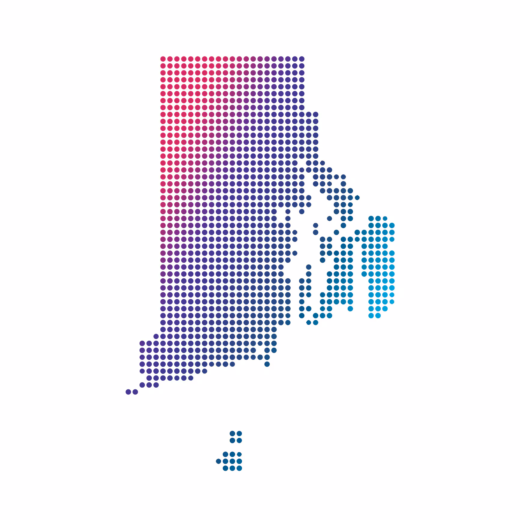 Rhode Island map of blue dots on white background Rhode Island map of blue dots on white background