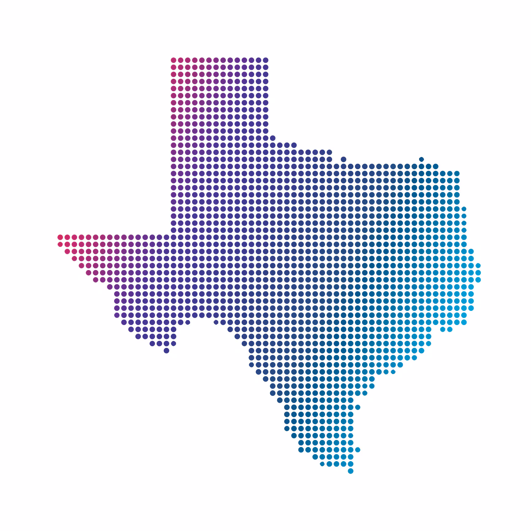 Texas map of blue dots on white background Texas map of blue dots on white background