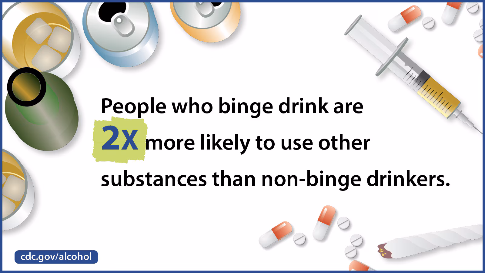 BingeAddSubstance2020_2X Text reads, "People who binge drink are two times more likely to use other substances than non-binge drinkers."
