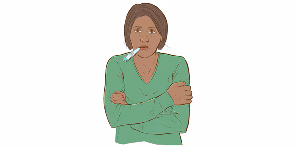 Illustration of a woman with a thermometer in her mouth