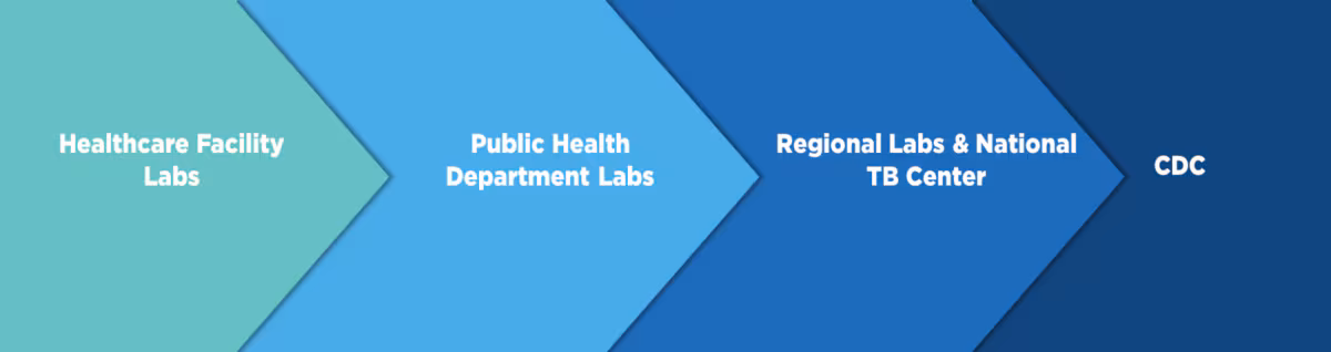AR Lab Network Collaboration AR Lab Network Collaboration image. Shows the healthcare lab, working with the public health lab, who collaborates with the regional lab, who then works with CDC.