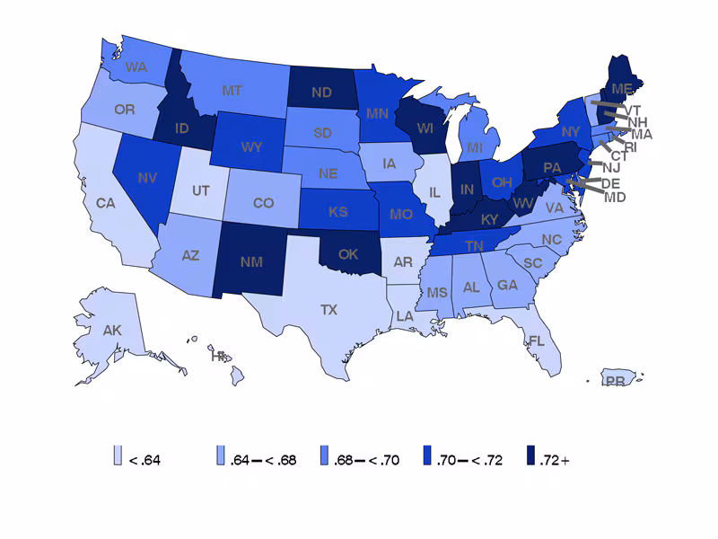 Ratio of Adult Self Reported Current to Lifetime Asthma by State: BRFSS 2016