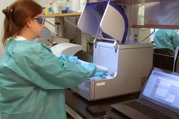 genome-sequencing person in lab using equipment