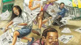 Image for 5-8 grade toolkit illustration of kids and blowing newspaper