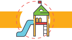 — title missing — Gold bar with a circle in the middle. Inside the circle is a drawing of a playground slide.