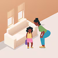 Illustration of a mother bending over to talk to her daughter