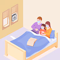 Illustration of parents with a sick child