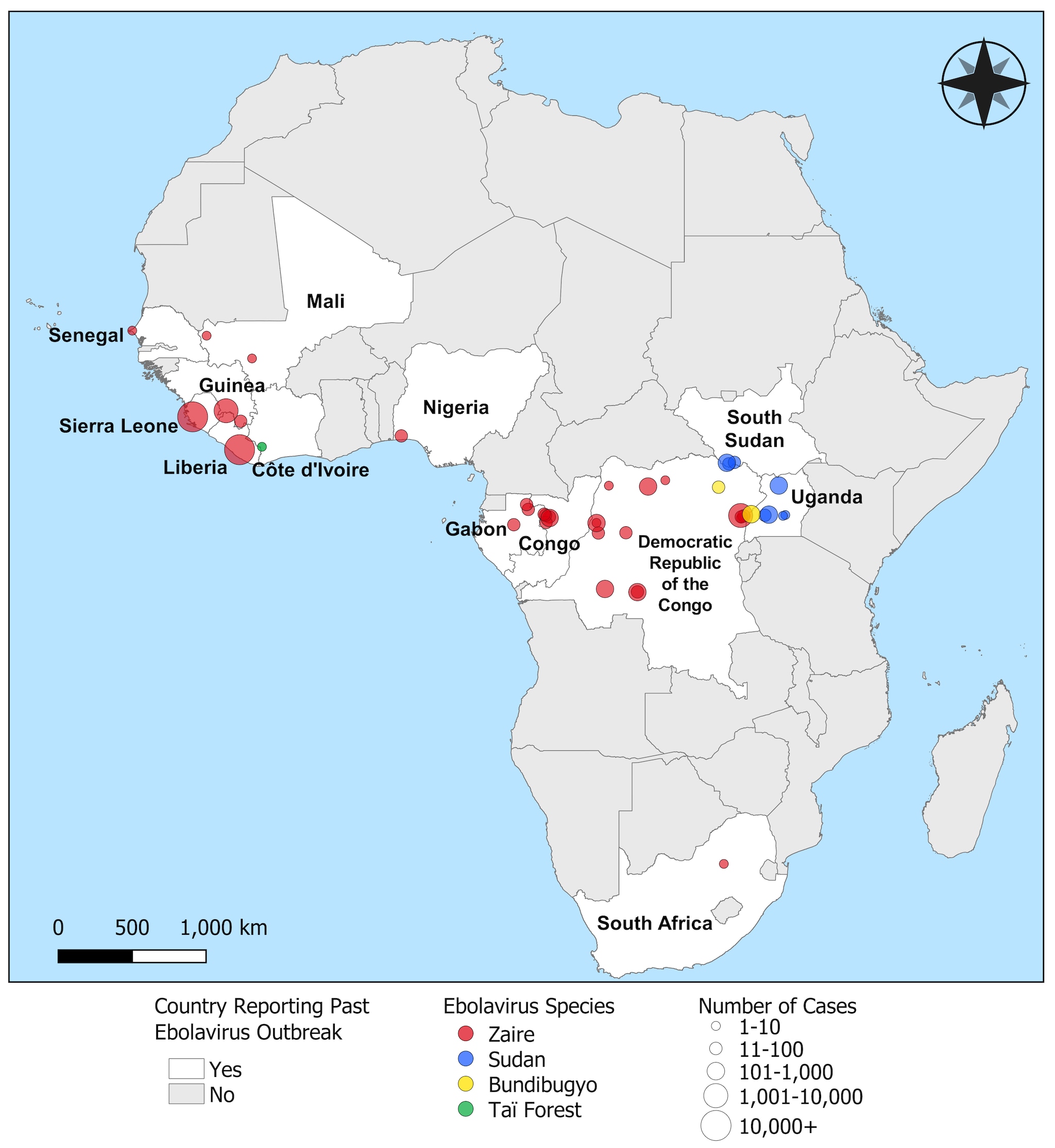 Map of Ebola Outbreaks in Africa Map showing where Ebola outbreaks have occurred in Africa