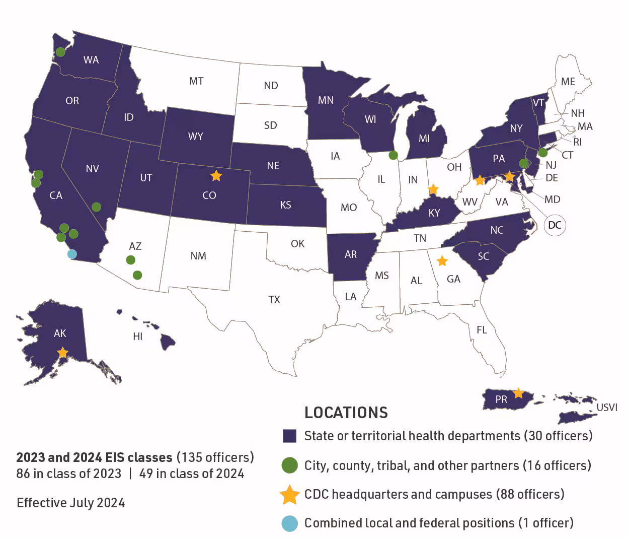 eis-officer-map US map of EIS Officers Across the country by state.