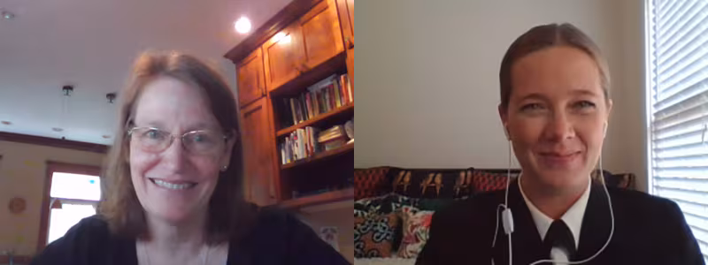 Barb Marston (left image) being interviewed by Anna Chard (right image).