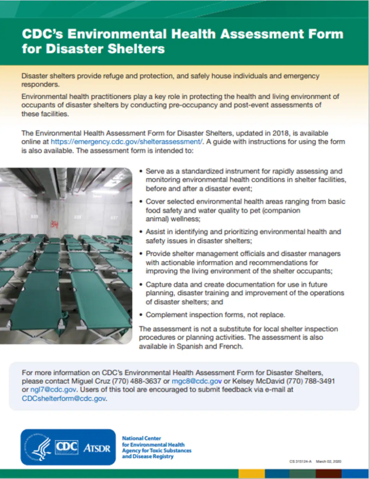 Page 1 of the environmental health disaster assessment form