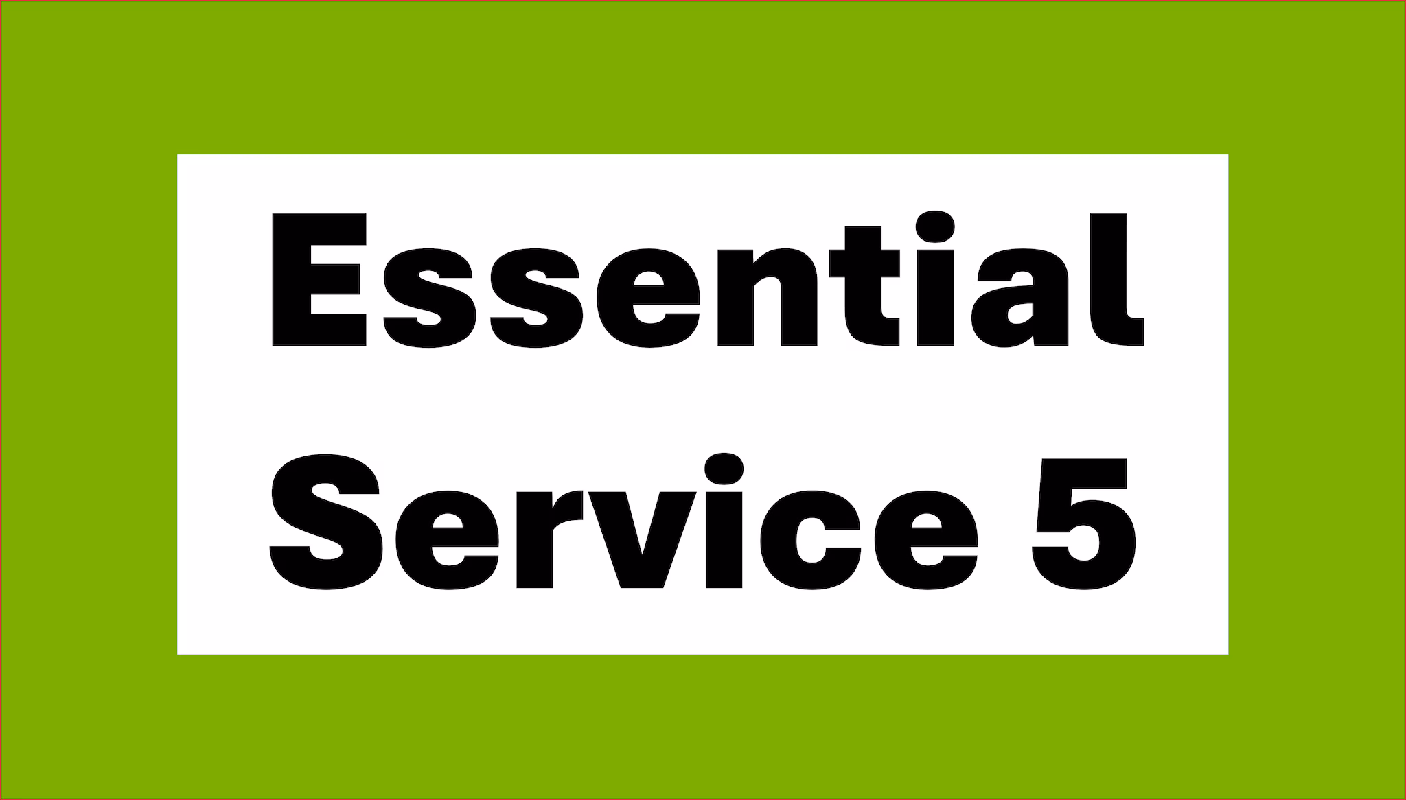 Light green graphic with black text in white box reading Essential Service 5