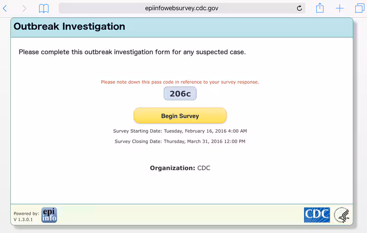 web-survey-750wide Epi Info™ Web Survey Screenshot
