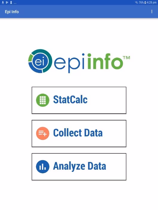 Screen shot demonstrating the Epi Info™ Mobile main menu.