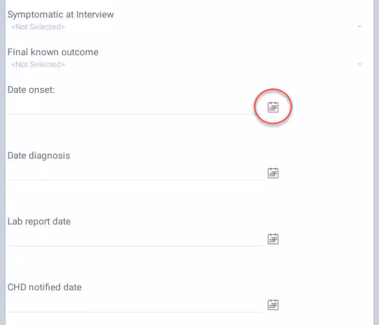 Screen shot of a section of a form which contains multiple date fields.