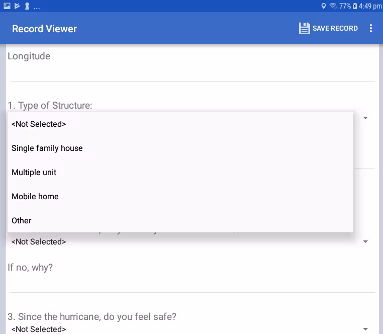 Screen shot of a Legal Value field being displayed on a form for data collection on a mobile device.