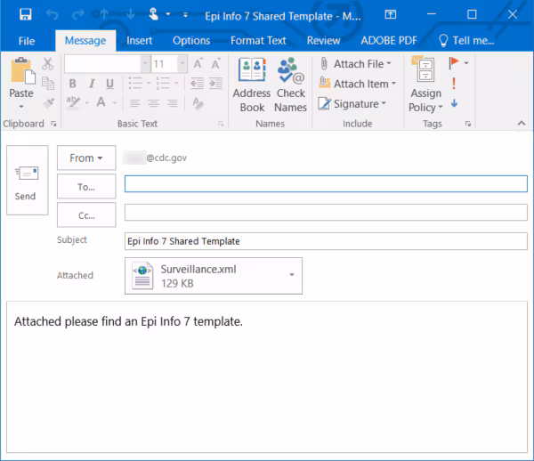 Form template shown as an attachment in an email generated by "Share Form via Email"