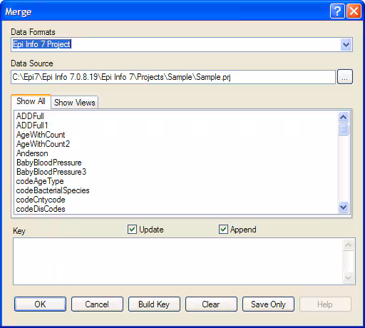 MERGE command dialog