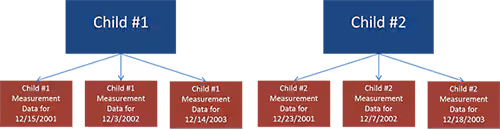 Nutrition (blue, top) and PatientVisits form (red, bottom) Relationship