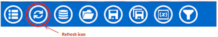 Visual Dashboard toolbar, with Refresh icon circled