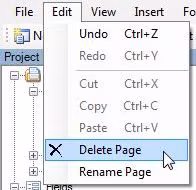 Another way to delete a page is from the menu bar, click Edit, then Delete Page.