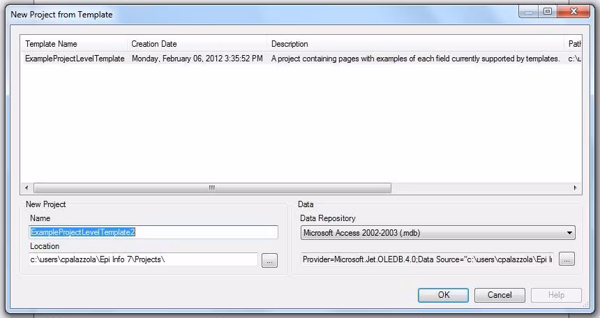 Image showing New Project from Template dialog.