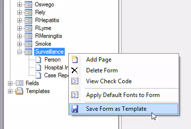 Image of the Save Form as Template menu item.