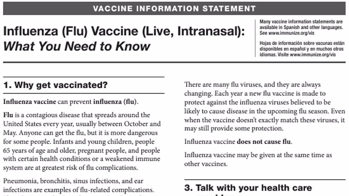 Influenza (Flu) Vaccine (Live, Intranasal) Influenza (Flu) Vaccine (Live, Intranasal)