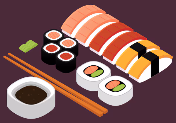 Various sushi items on a tray