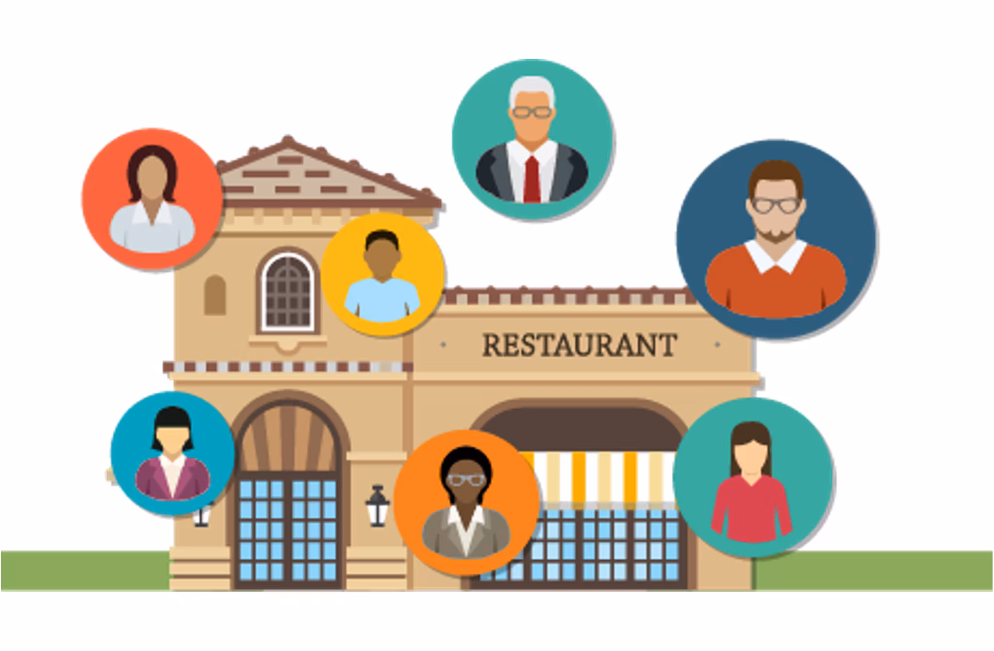 Illustration of a restaurant with people around it