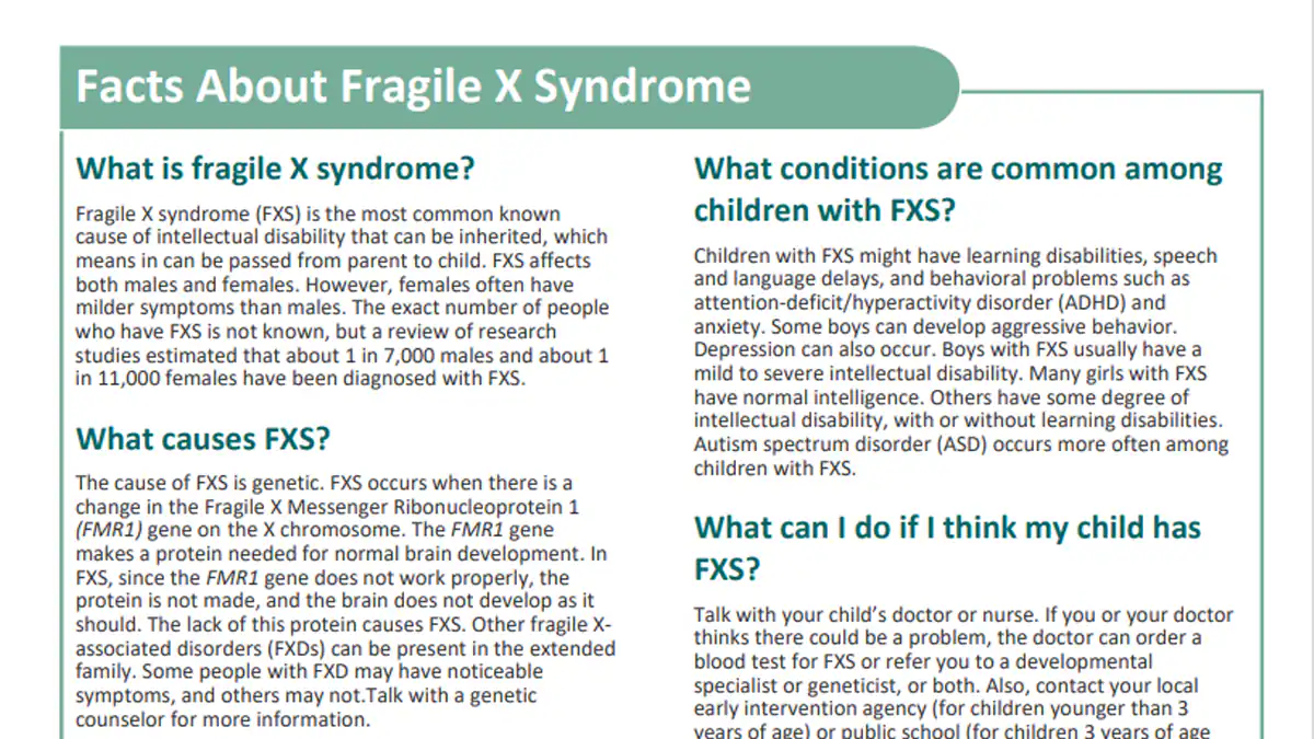 facts about fragile x facts about fragile x pdf image