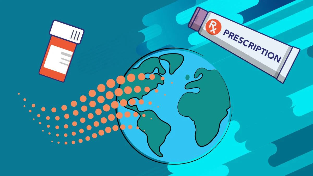 global antifungal use An image of the globe with a medicine bottle and a tube of antifungal cream with the word "prescription" on it.