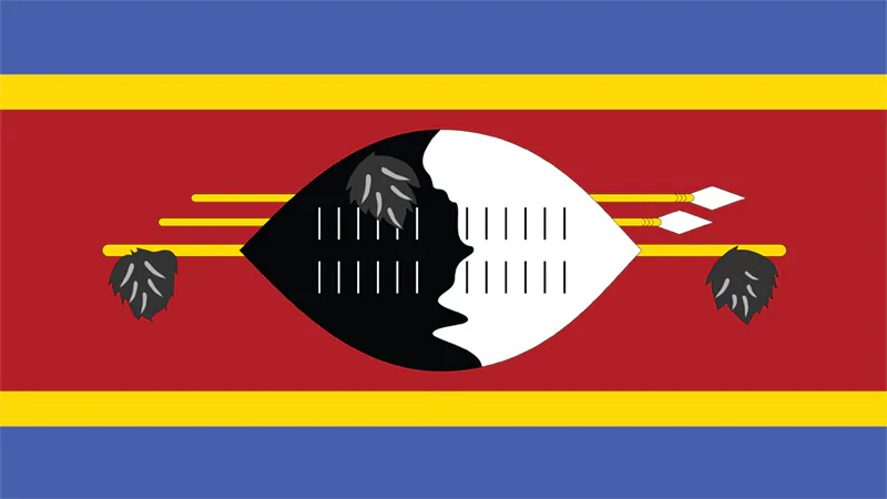 Flag_Eswatini Flag with horizontal bands of blue, yellow, and red from top to bottom.