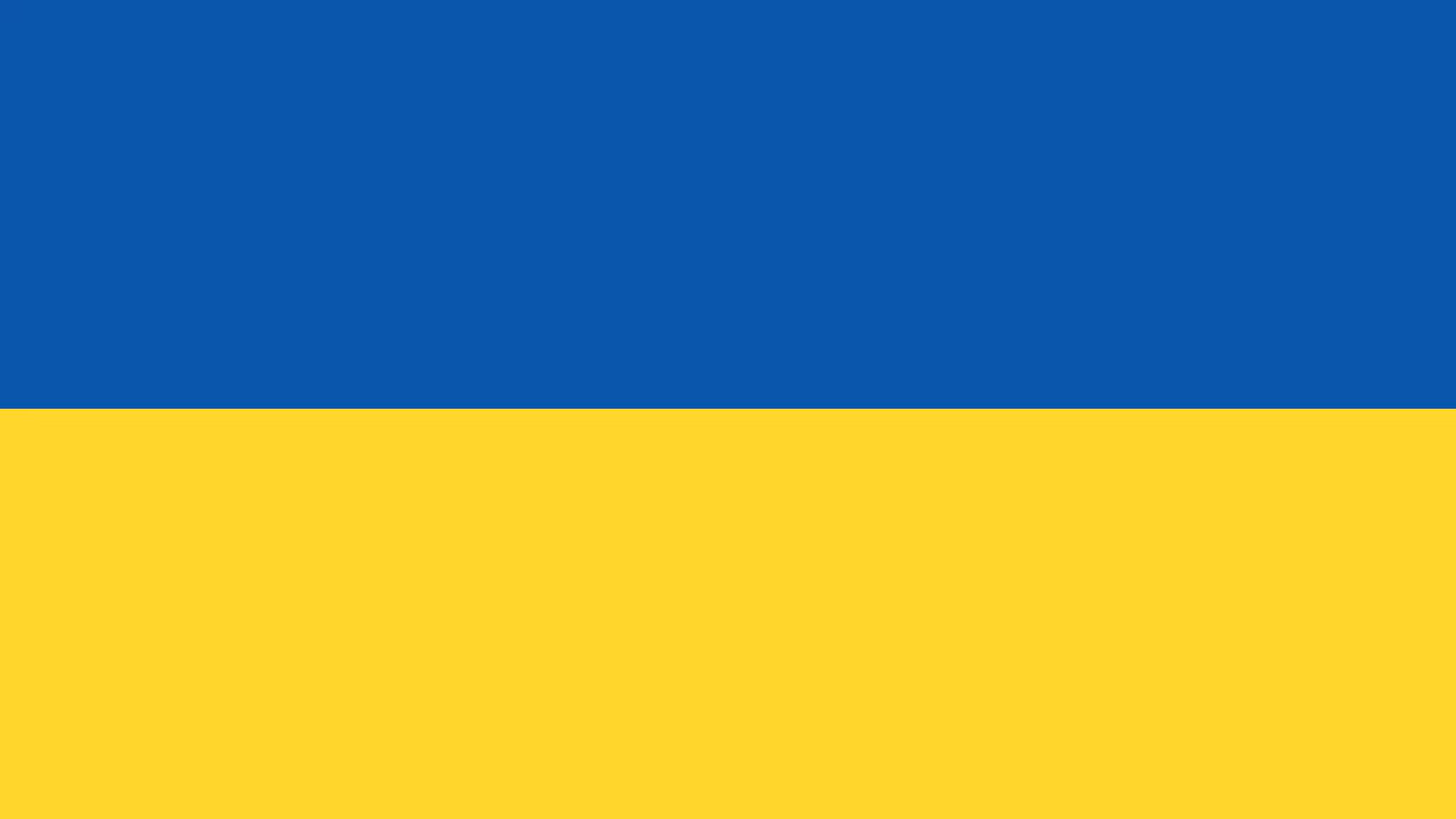 Flag_Ukraine two horizontal bands of equal width. The top band is blue, while the bottom band is yellow.