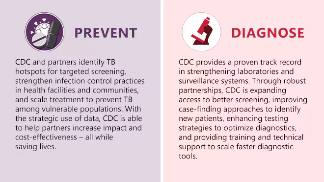 2024-05-Global-TB-Overview_Icons_Prevent_Diagnos Image describing CDC's global TB response.