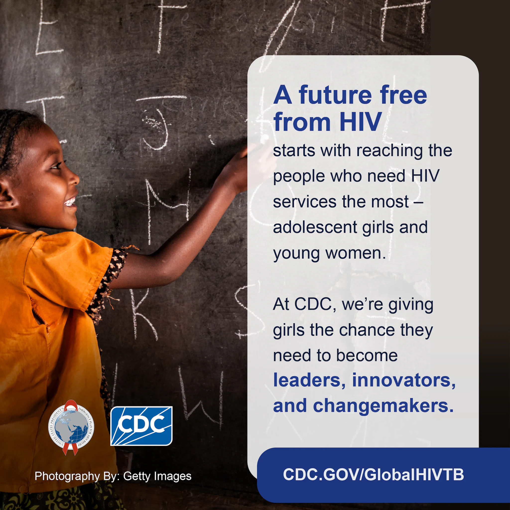 International Day of the Girl Social Media Card 2 Young girl at school drawing on chalkboard