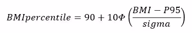 data-file-formula7 BMI percentile equals 90 plus 10 times the cumulative distribution function (CDF) of the standard normal distribution
