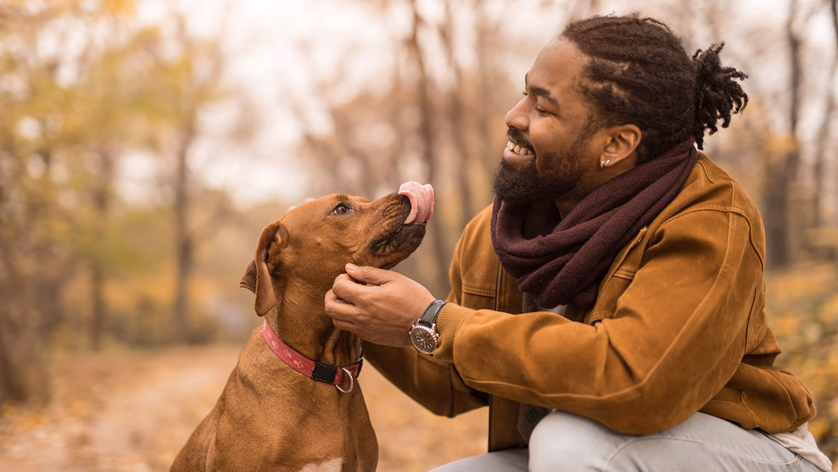 Pet and owner outdoors