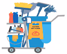 On a cleaning cart, use different color buckets for different cleaning solutions.