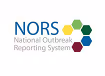 -- title missing -- NORS acronym with a circle of yellow, lime, dark green, blue, and burgundy hexagons to the right