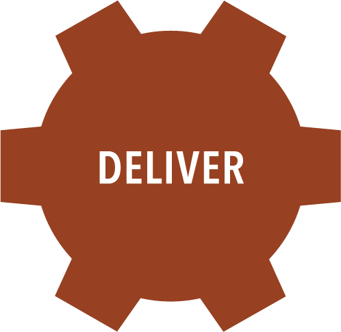 A gear that is labeled "Deliver."