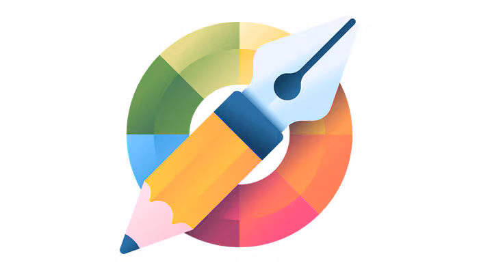 Pencil on top of a multicolored circle.