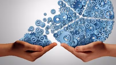 communication toolkit Communication toolkit representation: small gears being poured from one hand into another.